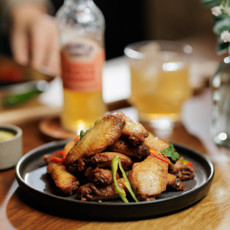 Peach & Mango Hot Wings With Blue Cheese Dip